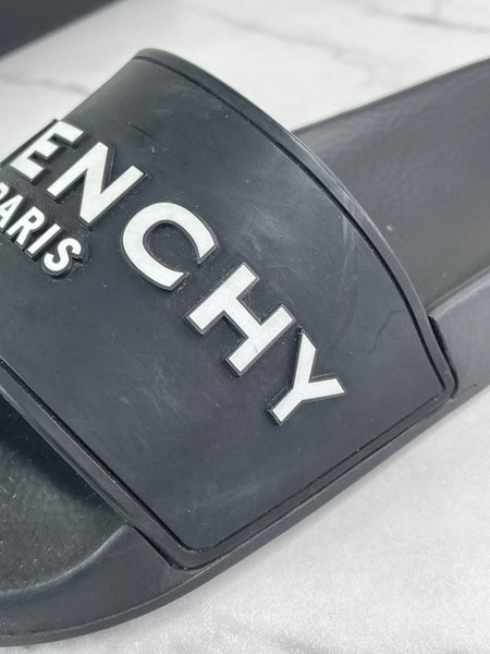 GIVENCHY Black Rubber Slide Flat Sandals Size 37