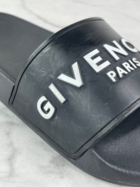 GIVENCHY Black Rubber Slide Flat Sandals Size 37