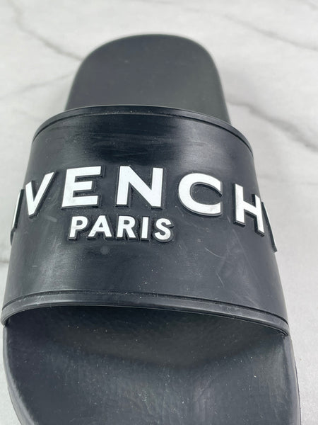 GIVENCHY Black Rubber Slide Flat Sandals Size 37