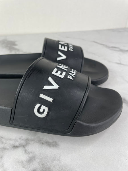 GIVENCHY Black Rubber Slide Flat Sandals Size 37