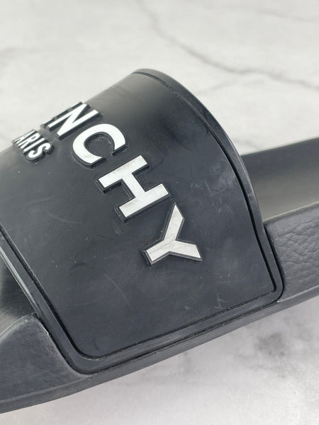 GIVENCHY Black Rubber Slide Flat Sandals Size 37