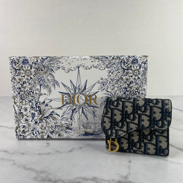 Christian Dior SADDLE LOTUS WALLET in Blue Dior Oblique Jacquard