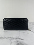SAINT LAURENT BLACK CASSANDRE MATELASSÉ ZIP AROUND WALLET IN GRAIN DE POUDRE LEATHER