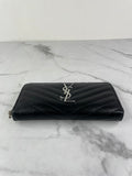 SAINT LAURENT BLACK CASSANDRE MATELASSÉ ZIP AROUND WALLET IN GRAIN DE POUDRE LEATHER