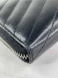 SAINT LAURENT BLACK CASSANDRE MATELASSÉ ZIP AROUND WALLET IN GRAIN DE POUDRE LEATHER
