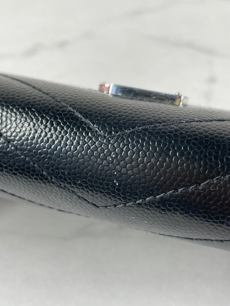 SAINT LAURENT BLACK CASSANDRE MATELASSÉ ZIP AROUND WALLET IN GRAIN DE POUDRE LEATHER