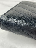 SAINT LAURENT BLACK CASSANDRE MATELASSÉ ZIP AROUND WALLET IN GRAIN DE POUDRE LEATHER
