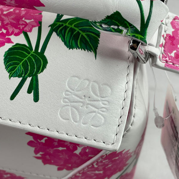 Loewe White/Pink Mini Puzzle Edge Floral Printed Shoulder/Crossbody Bag