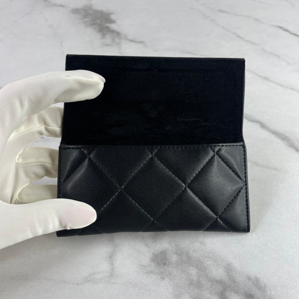 CHANEL Black Square Sunglasses with Chain/Pouch