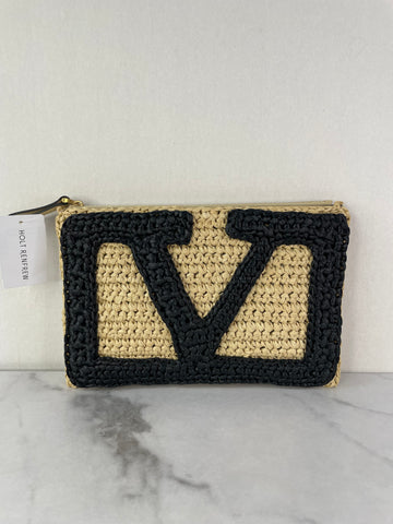 Valentino Beige/Black Viva Superstar Raffia Pouch/Clutch