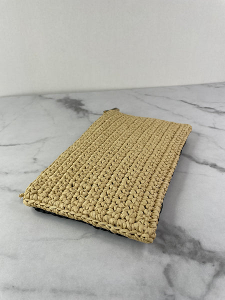 Valentino Beige/Black Viva Superstar Raffia Pouch/Clutch