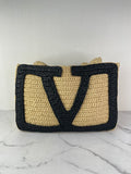 Valentino Beige/Black Raffia Viva Superstar Medium Shopping Shoulder Bag