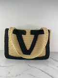Valentino Beige/Black Raffia Viva Superstar Medium Shopping Shoulder Bag
