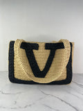 Valentino Beige/Black Raffia Viva Superstar Medium Shopping Shoulder Bag