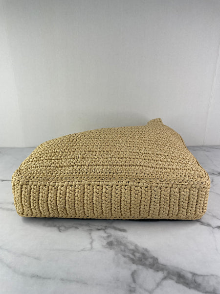 Valentino Beige/Black Raffia Viva Superstar Medium Shopping Shoulder Bag