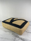 Valentino Beige/Black Raffia Viva Superstar Medium Shopping Shoulder Bag
