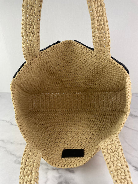 Valentino Beige/Black Raffia Viva Superstar Medium Shopping Shoulder Bag