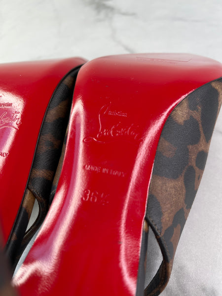 CHRISTIAN LOUBOUTIN Kate Sling 85 Leopard-Print Leather Slingback Pumps Size 36.5