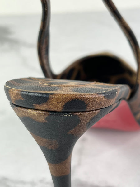 CHRISTIAN LOUBOUTIN Kate Sling 85 Leopard-Print Leather Slingback Pumps Size 36.5