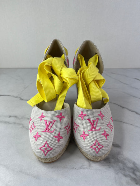 Louis Vuitton Rose Pop Canvas Monogram Starboard Wedge Espadrilles Size 36
