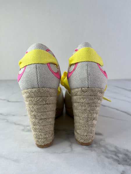 Louis Vuitton Rose Pop Canvas Monogram Starboard Wedge Espadrilles Size 36