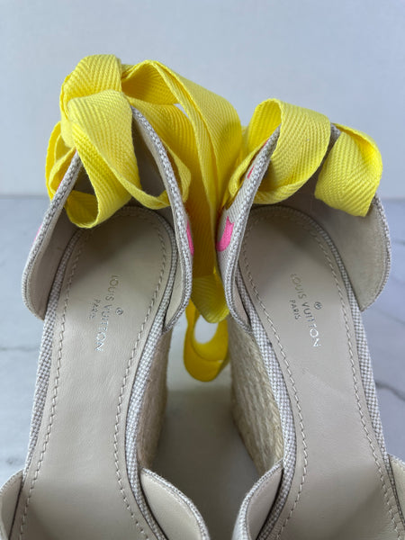 Louis Vuitton Rose Pop Canvas Monogram Starboard Wedge Espadrilles Size 36