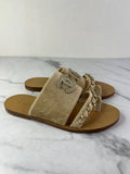CHANEL Beige Velvet CC Chain Flat Sandals Size 36.5