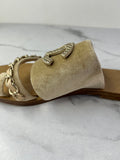 CHANEL Beige Velvet CC Chain Flat Sandals Size 36.5