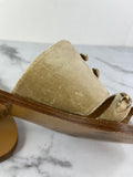 CHANEL Beige Velvet CC Chain Flat Sandals Size 36.5