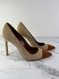 Manolo Blahnik Beige/Brown Bipunta Suede Cap-Toe Pumps Size 36.5