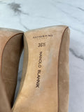 Manolo Blahnik Beige/Brown Bipunta Suede Cap-Toe Pumps Size 36.5
