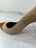 Manolo Blahnik Beige/Brown Bipunta Suede Cap-Toe Pumps Size 36.5