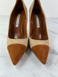 Manolo Blahnik Beige/Brown Bipunta Suede Cap-Toe Pumps Size 36.5