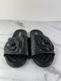 CHANEL Black Quilted Leather Camelia CC Flat Slides Size 36