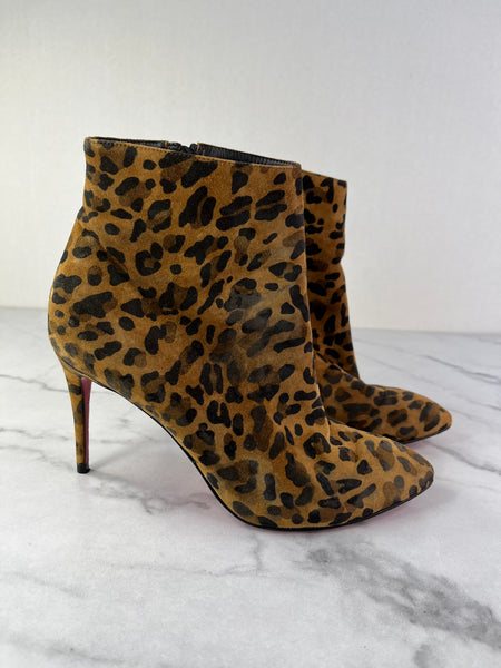 Christian Louboutin‎ Eloise Suede Leopard Print Ankle Booties Size 37