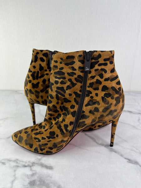 Christian Louboutin‎ Eloise Suede Leopard Print Ankle Booties Size 37