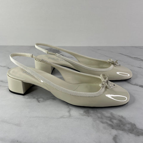 Prada Ivory Patent Leather Slingback Pumps Size 38.5