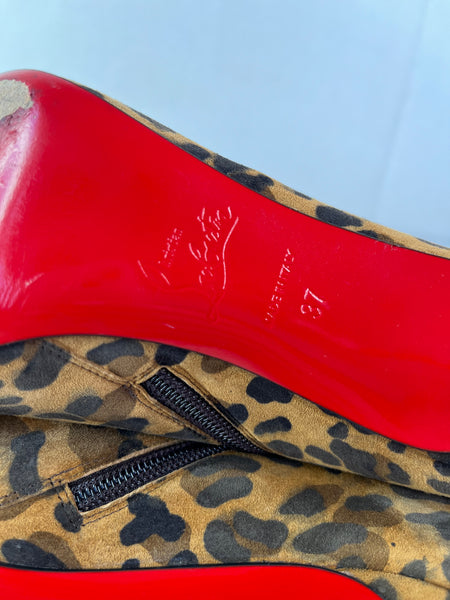 Christian Louboutin‎ Eloise Suede Leopard Print Ankle Booties Size 37