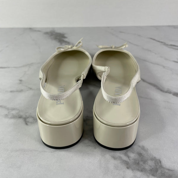 Prada Ivory Patent Leather Slingback Pumps Size 38.5