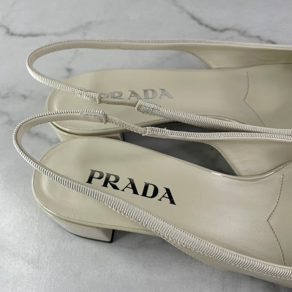 Prada Ivory Patent Leather Slingback Pumps Size 38.5