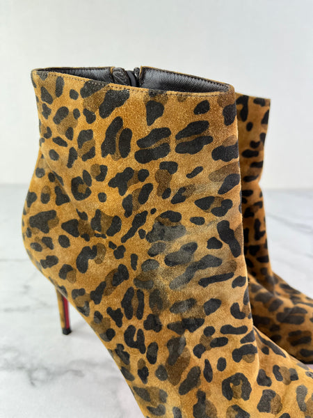 Christian Louboutin‎ Eloise Suede Leopard Print Ankle Booties Size 37