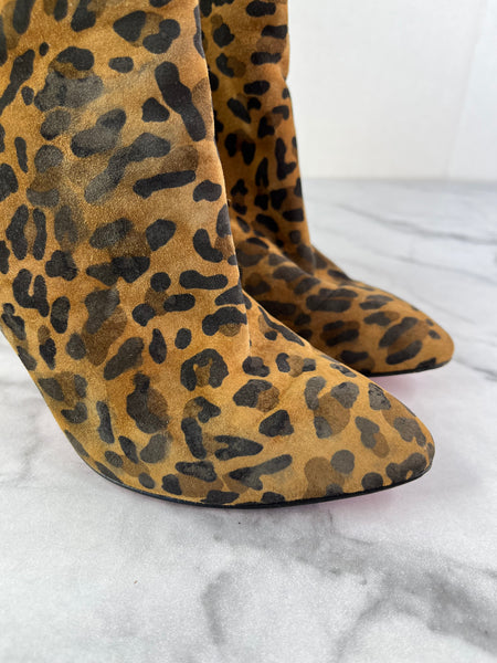 Christian Louboutin‎ Eloise Suede Leopard Print Ankle Booties Size 37