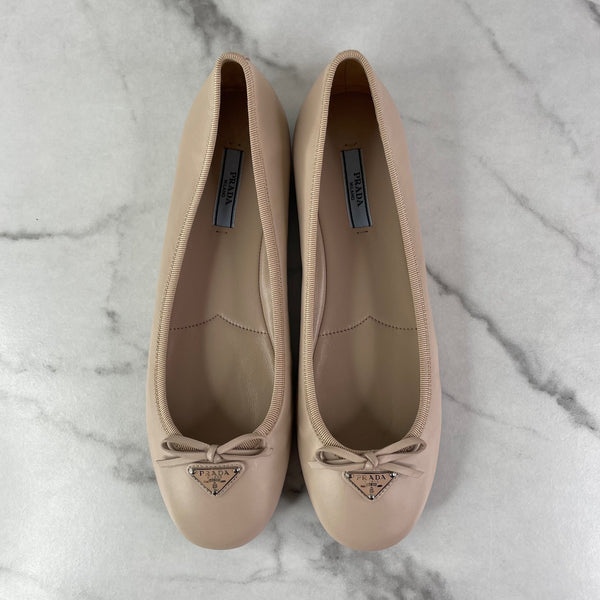 PRADA Ninfea (beige/pink) Leather Ballet Flats Size 38.5