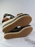 LOUIS VUITTON Brown Leather and Monogram Canvas Boundary Wedge Espadrilles Sandals Size 37