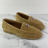 Chanel 24K 2024 Dark Beige Suede Calfskin Shearling Loafers/Moccasins Size 38.5