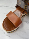 LOUIS VUITTON Brown Leather and Monogram Canvas Boundary Wedge Espadrilles Sandals Size 37