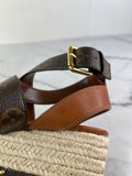 LOUIS VUITTON Brown Leather and Monogram Canvas Boundary Wedge Espadrilles Sandals Size 37