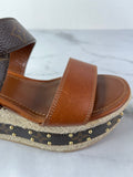 LOUIS VUITTON Brown Leather and Monogram Canvas Boundary Wedge Espadrilles Sandals Size 37
