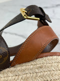 LOUIS VUITTON Brown Leather and Monogram Canvas Boundary Wedge Espadrilles Sandals Size 37