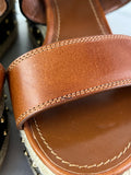 LOUIS VUITTON Brown Leather and Monogram Canvas Boundary Wedge Espadrilles Sandals Size 37